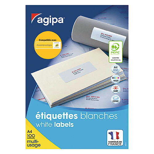 Etiquettes adresses 99,1 x 33,9 mm Agipa 118985 - Boîte de 1600