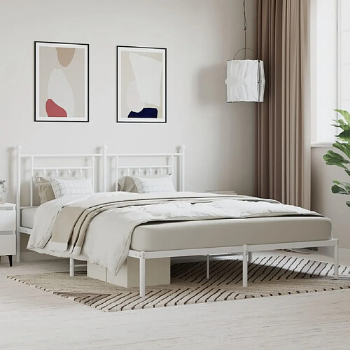 Maison Chic Lit adulte 160x200cm- Cadre de lit métal avec tête de lit pour chambre blanc -MN68008