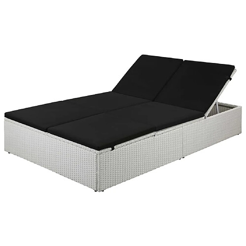 vidaXL Chaise longue avec coussin Résine tressée Noir