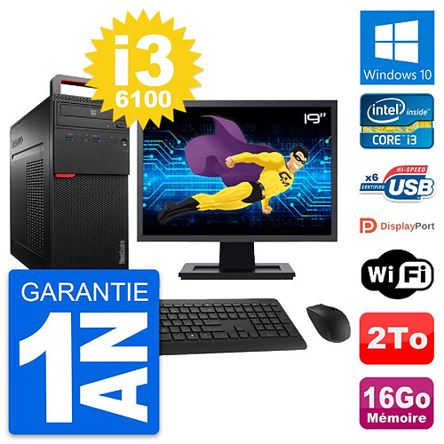 PC Tour Lenovo M700 Ecran 19" Intel i3-6100 RAM 16Go Disque 2To Windows 10 Wifi · Occasion