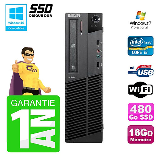 PC Lenovo M91p SFF Intel I3-2120 16Go Disque 480Go SSD Graveur Wifi W7 · Occasion