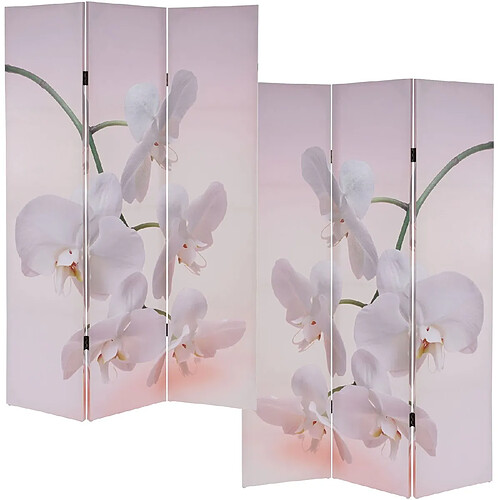 Decoshop26 Paravent 3 panneaux pans séparateur de pièce 180x120cm motif orchidee PAR04015