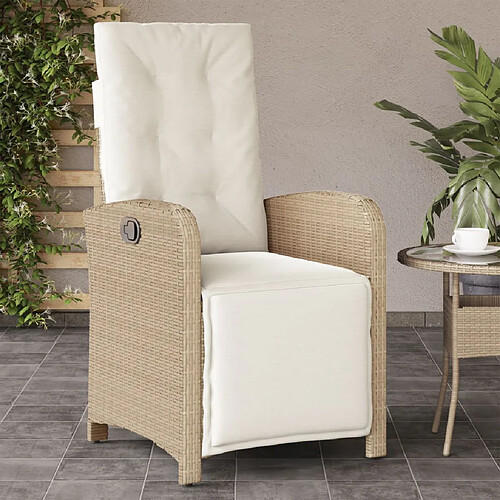 vidaXL Chaise inclinable de jardin et repose-pied beige résine tressée