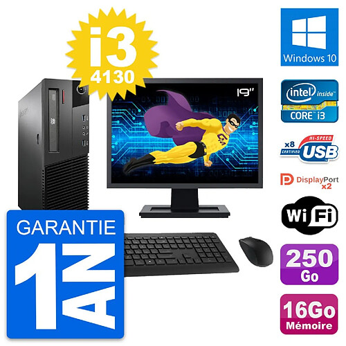 PC Lenovo M93p SFF Ecran 19" Intel i3-4130 RAM 16Go Disque 250Go Windows 10 Wifi · Occasion