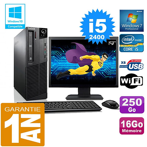 PC Lenovo M92p SFF Core I5-2400 Ram 16Go Disque 250 Go Wifi W7 Ecran 19" · Occasion