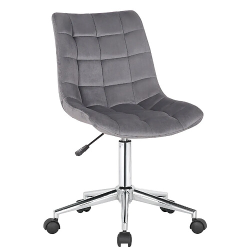 Decoshop26 Chaise de bureau en velours gris sur roulettes design moderne hauteur réglable BUR10595