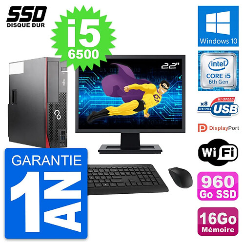 PC Fujitsu D556 DT Ecran 22" Intel i5-6500 RAM 16Go SSD 960Go Windows 10 Wifi · Occasion