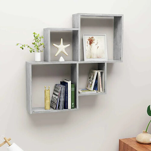 Maison Chic Étagère cube murale,Etagère de rangement flottante Gris béton 80x15x78,5 cm Aggloméré -MN56643