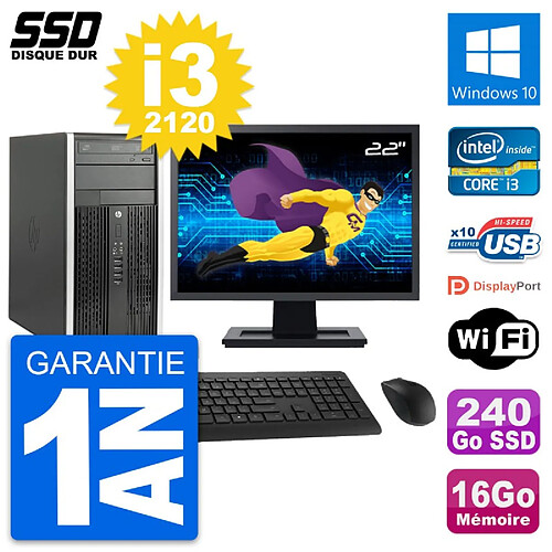 PC Tour HP 6300 CMT Ecran 22" Intel i3-2120 RAM 16Go SSD 240Go Windows 10 Wifi · Occasion