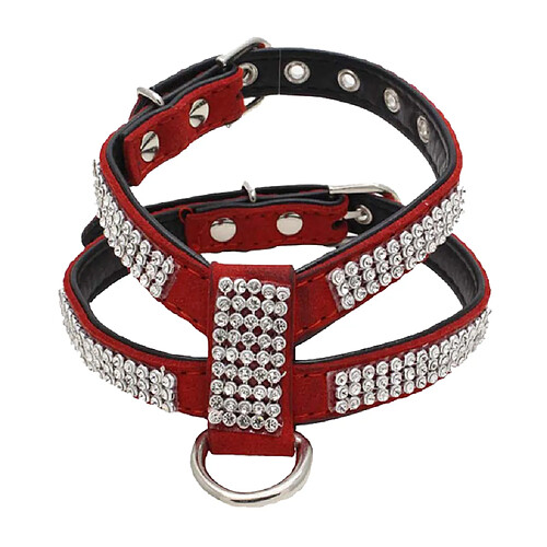 Collier En Cristal De Diamant Bling Pet Dog Dog Harness Coffre De Poitrine Lead Red L