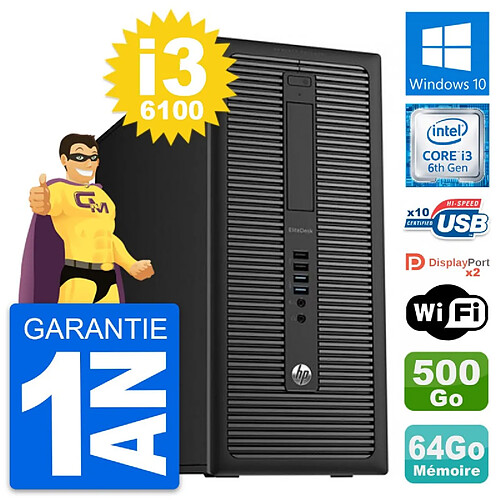 PC Tour HP EliteDesk 800 G2 Intel i3-6100 RAM 64Go Disque 500Go Windows 10 Wifi · Occasion