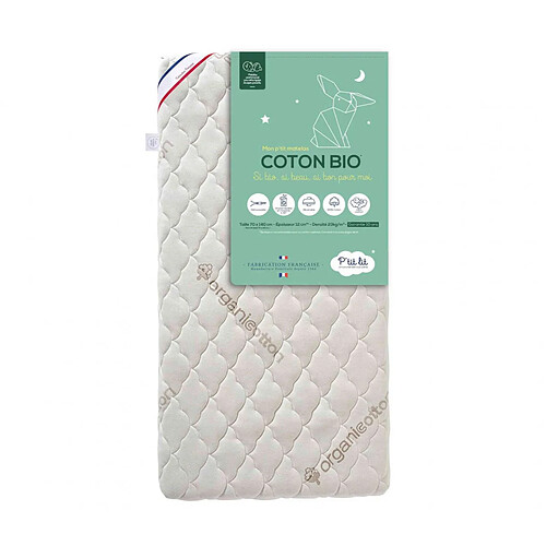 P'tit Lit Matelas bébé sans traitement déhoussable coton bio 60x120