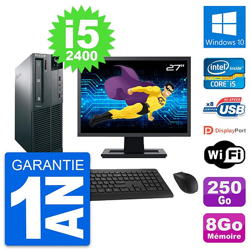 PC Lenovo M82 SFF Ecran 27" Intel i5-2400 RAM 8Go Disque 250Go Windows 10 Wifi · Occasion