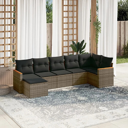 vidaXL Salon de jardin avec coussins 7 pcs gris résine tressée