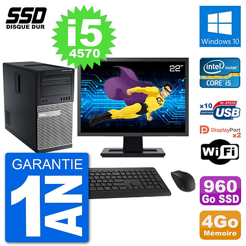 PC Tour Dell 7020 Ecran 22" Intel Core i5-4570 RAM 4Go SSD 960Go Windows 10 Wifi · Occasion