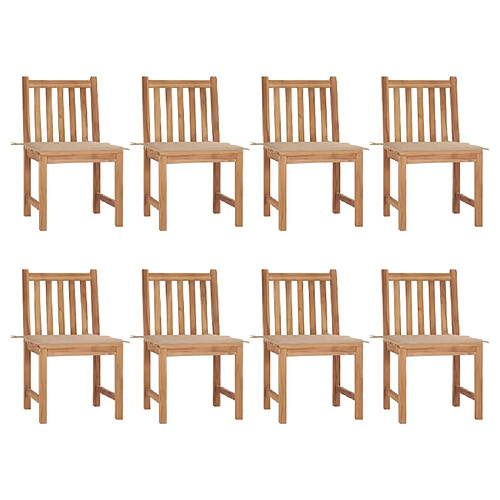 vidaXL Chaises de jardin lot de 8 avec coussins Bois de teck massif