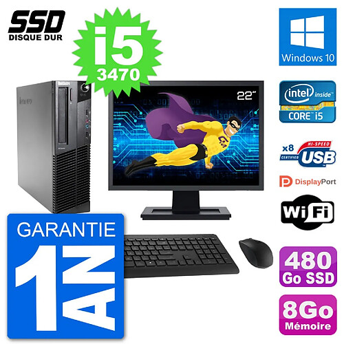 PC Lenovo M92p SFF Ecran 22" Intel i5-3470 RAM 8Go SSD 480Go Windows 10 Wifi · Occasion