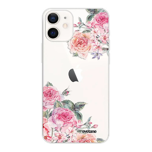 Coque iPhone 12 mini souple transparente Roses roses Motif Ecriture Tendance Evetane