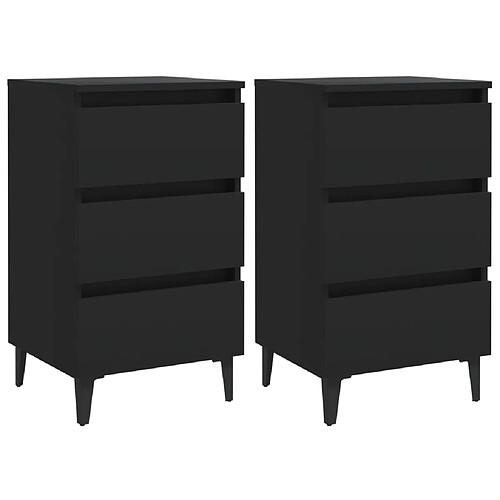 vidaXL Tables de chevet avec pieds en métal 2 pcs noir 40x35x69 cm