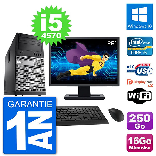 PC Tour Dell 9020 Ecran 22" Intel i5-4570 RAM 16Go Disque 250Go Windows 10 Wifi · Occasion