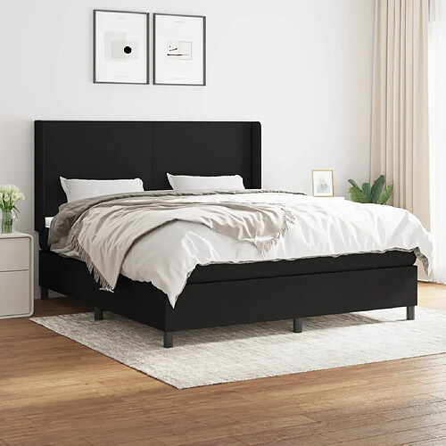 vidaXL Sommier à lattes de lit avec matelas Noir 180x200 cm Tissu