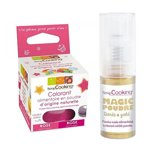 Scrapcooking Colorant alimentaire Rose foncé + Poudre alimentaire irisée dorée