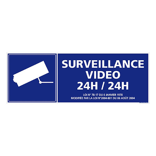 Signaletique Biz Panneau Information Surveillance Vidéo 24 h/24. G0325. Signalisation Information Sécurité. Autocollant, PVC ou Alu - 350 x 125 mm - Plastique PVC 1,5 mm - Plastique PVC 1,5 mm