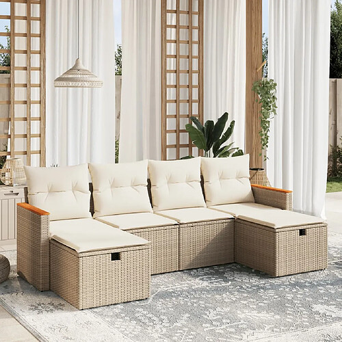 vidaXL Salon de jardin avec coussins 6 pcs beige résine tressée