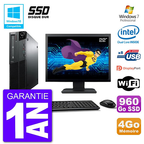 PC Lenovo M82 SFF Ecran 22" G640 RAM 4Go SSD 960Go Graveur DVD Wifi W7 · Occasion