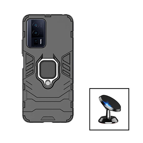 PHONECARE Kit Support Magnétique de Voiture + Coque 3X1 Military Defender pour Xiaomi Poco F5 Pro - Noir