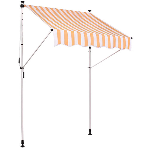 Decoshop26 Store banne terrasse auvent à pince avec pied réglable installation sans perçage largeur 350 cm tube en acier tissu blanc / Jaune 10_0002974