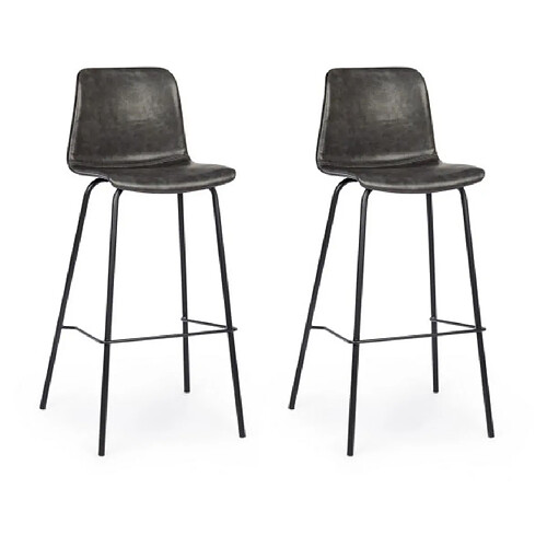 Bizzotto Tabouret Lot de 2 Tabourets de bar Kyra Pu Anthracite Vinta