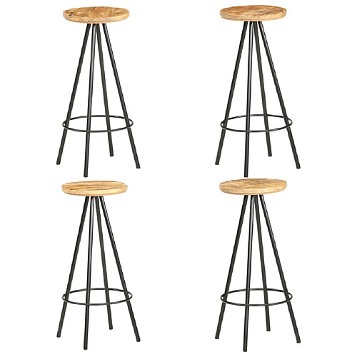 vidaXL Tabourets de bar lot de 4 bois de manguier brut