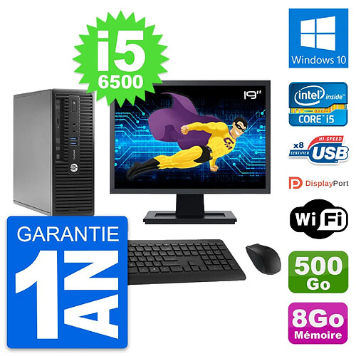 PC HP 400 G3 SFF Ecran 19" Intel i5-6500 RAM 8Go Disque 500Go Windows 10 Wifi · Occasion