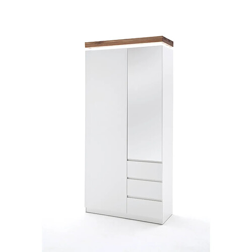 Pegane Armoire avec LED laqué blanc brillant et marron - L91 x H198 x P38 cm