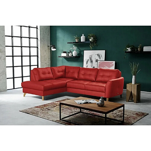 VENESETTI Canapé d'angle convertible en cuir italien de luxe 5 places NORIA avec coffre, rouge foncé, angle gauche