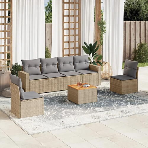 vidaXL Salon de jardin avec coussins 7 pcs beige résine tressée