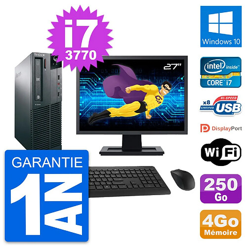 PC Lenovo M82 SFF Ecran 27" Intel i7-3770 RAM 4Go Disque 250Go Windows 10 Wifi · Occasion