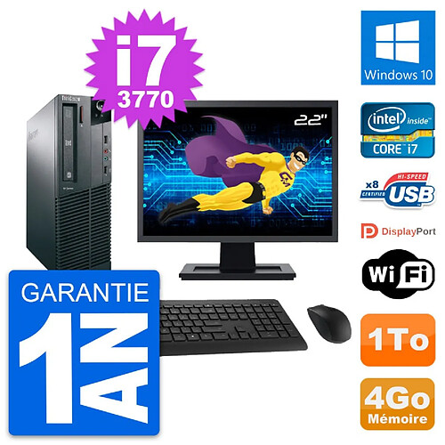 PC Lenovo M82 SFF Ecran 22" Intel i7-3770 RAM 4Go Disque Dur 1To Windows 10 Wifi · Occasion