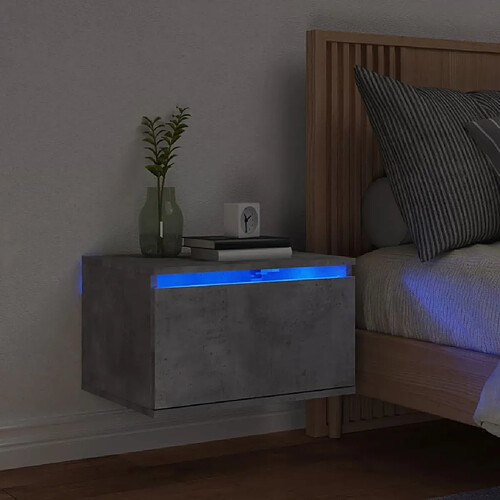 Maison Chic Table de chevet murale - Table de Nuit avec lumières LED gris béton