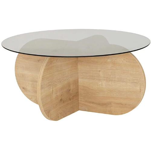 Hanah Home Table basse en verre Bubble chêne - plateau effet fumé.