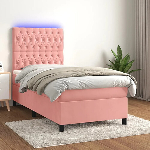 vidaXL Sommier à lattes de lit matelas et LED Rose 100x200 cm Velours