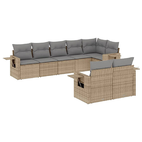 Maison Chic Salon de jardin avec coussins 8 pcs | Ensemble de Table et chaises | Mobilier d'Extérieur beige résine tressée -GKD73772