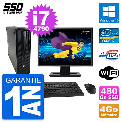 PC HP ProDesk 400 G1 SFF Ecran 27" i7-4790 RAM 4Go SSD 480Go Windows 10 Wifi · Occasion