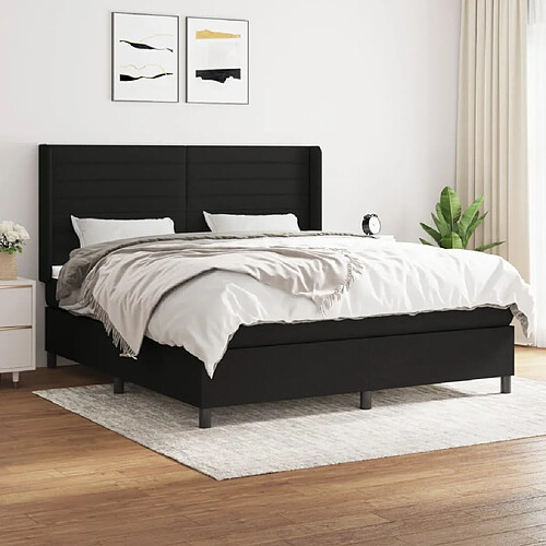 vidaXL Sommier à lattes de lit avec matelas Noir 180x200 cm Tissu