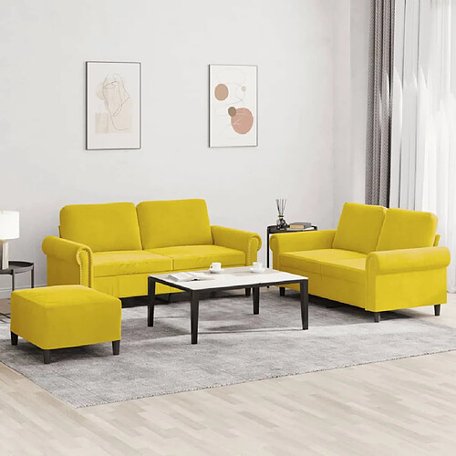 vidaXL Ensemble de canapés 3 pcs avec coussins Jaune Velours