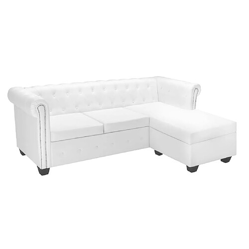 vidaXL Canapé Chesterfield en forme de L cuir synthétique blanc