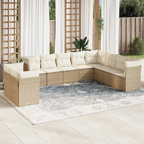 vidaXL Salon de jardin avec coussins 10 pcs beige résine tressée