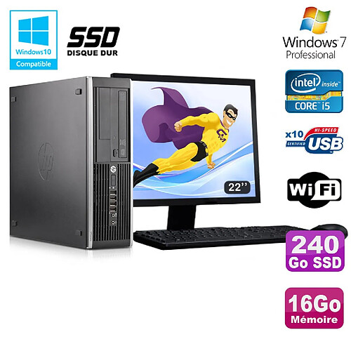 Lot PC HP Elite 8300 SFF I5-3470 3.2GHz 16Go 240Go SSD Graveur Wifi W7+ Ecran 22 · Occasion