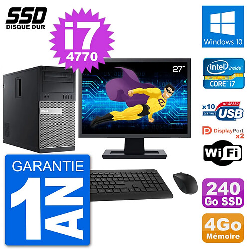 PC Tour Dell 9020 Ecran 22" Intel Core i7-4770 RAM 4Go SSD 240Go Windows 10 Wifi · Occasion